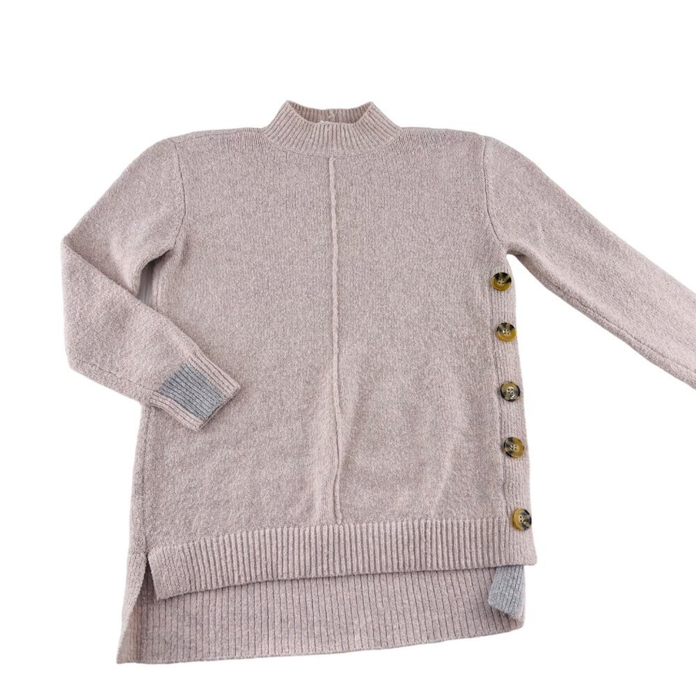 Ady P Button Side Sweater XS Polyester/Nylon Women Beige mock neck oatmeal